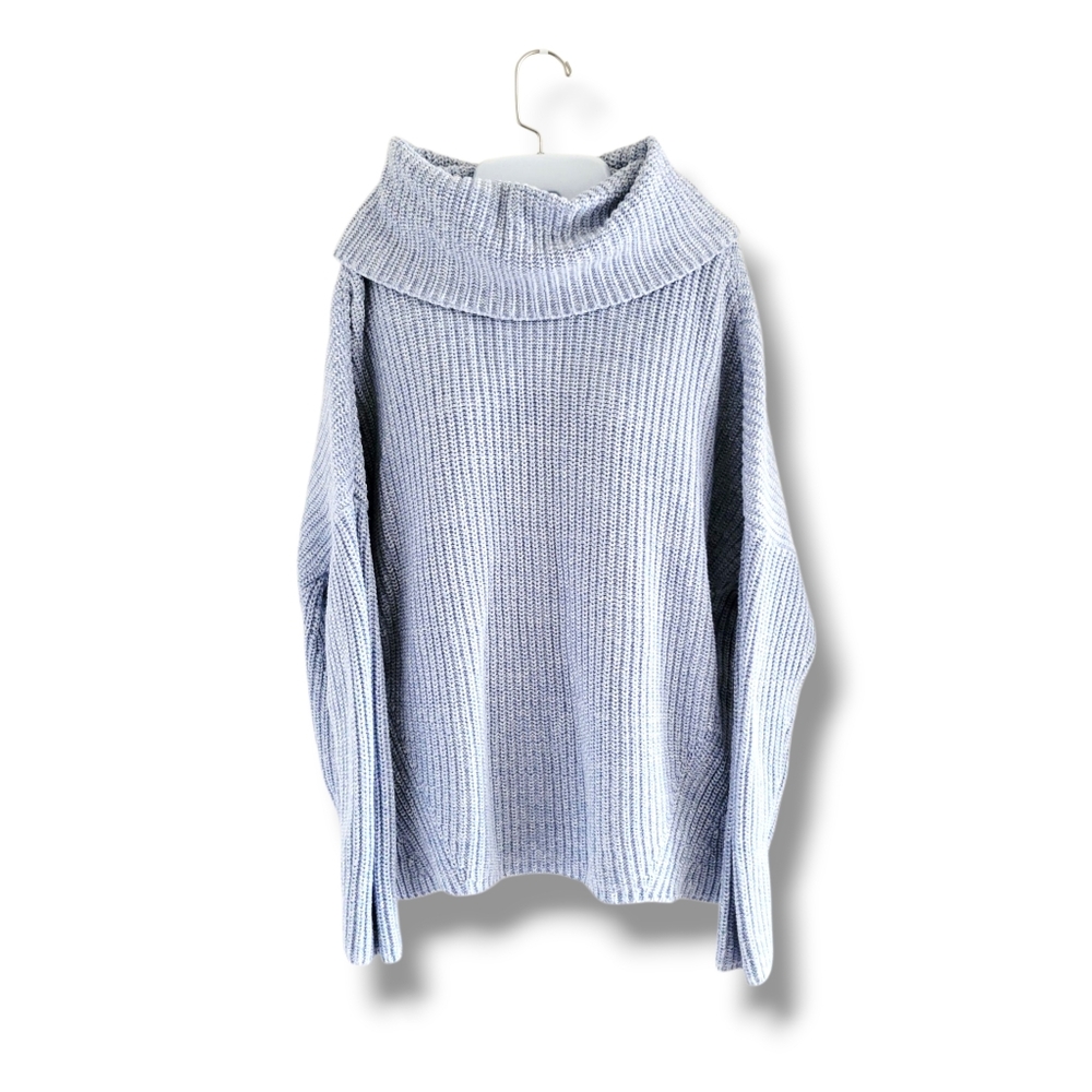 Lou & Grey | EUC Cozy Oversized Light Blue Cowl Neck Ribbed Knit Sweater